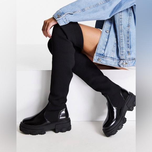 ASOS chunky over the knee boots in black - Picture 3 of 4